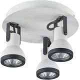 3 Lichte Plafondlampen Wit en Zwart Metalen Zwenkarm Cone Shade Spotlight Design Ronde Rail