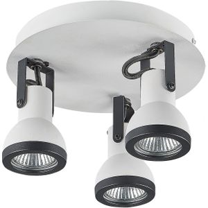 3 Lichte Plafondlampen Wit en Zwart Metalen Zwenkarm Cone Shade Spotlight Design Ronde Rail
