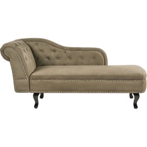 Chaise longue olijfgroen fluweel gestoffeerd linkszijdig knopen chesterfield stijl woonkamer meubelen