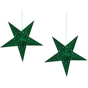 Set van 2 Ster Lantaarns Groen Fluweel Papier 45 cm Hangend Kerst Decoratie Feestdagen Feestelijk