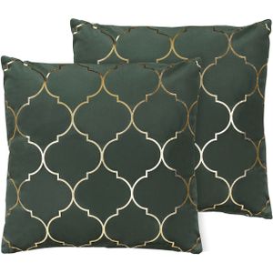 Decoratief kussen set van 2 groen/goud stof Marokkaans patroon 45 x 45 cm woonkamer salon slaapkamer