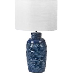 Tafellamp marineblauw keramiek 53 cm wit trommelkap handgemaakt nachtkastje woonkamer slaapkamerverlichting