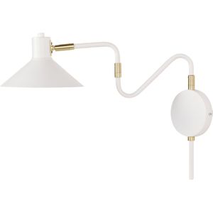 Witte metalen wandlamp met verstelbare lampenkap en lange armatuur moderne industriële stijl