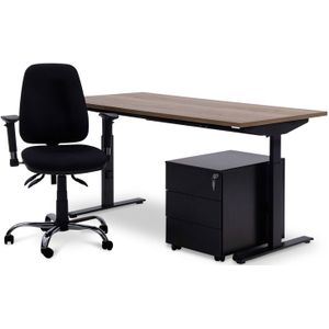 Thuiswerkplek Recht bureau T-line Click 160 x 80 cm + Bureaustoel Palm + Verrijdbaar ladeblok 60 | 160 x 80 cm | Complete set | Ladeblok met 3