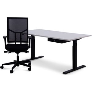 Thuiswerkplek Zit-sta bureau Sky-line Max 160 x 80 cm + Bureaustoel Shine + Persoonlijke Lade | 160 x 80 cm | Complete set | Bureau elektrisch in