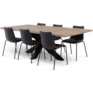 Complete Set Boomstamtafel Timber M + 6 x Vergaderstoel Zebra | Set van tafel en 6 stoelen | Zeer degelijke kwaliteit