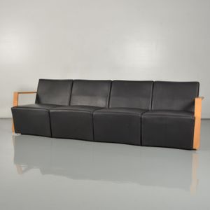 Ontvangstbank Mobitec Zwart leder 246 x 81 cm Bestaat uit 4 delen | Lederen bekleding | Vaste armleggers