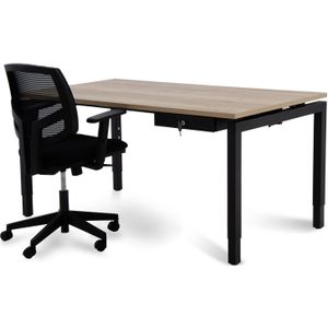Thuiswerkplek Bureau Easy Price 160 x 80 cm + Bureaustoel Harold + Persoonlijke Lade | 160 x 80 cm | Complete set | Comfortabele mesh rugleuning