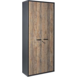 Draaideurkast Albany 90 x 216 cm Vintage eiken | Met 5 legborden | Draaideuren | Incl. slot
