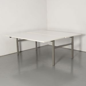 Twinform benchwerkplek, wit blad, 180 x 80 cm (2x), hoogte instelbaar onderstel d.m.v. handslinger | Duurzame keuze | Extra veel werkruimte | Hoogte