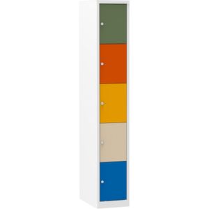 Lockerkast Multicolor Elite 30 cm 5-deurs Blauw / Groen / Oranje / Geel / Taupe | Met 5 deuren | Cilinderof valgrendelslot | Gladde deur
