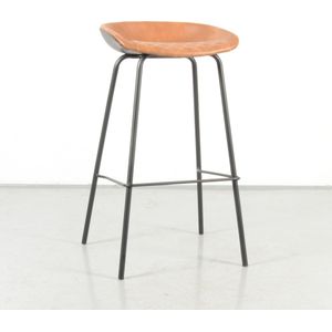 Barkruk Pori, cognac / zwart leder, 4-poot onderstel |