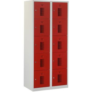Locker Dots Elite 40 10-deurs Rood | 10 deuren, 2 kolommen | Cilinderslot | Geperforeerde deur