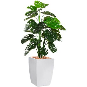 Kunstplant Monstera Tahara Wit | Monstera plant | Met vierkante sierpot en hydrokorrels | 150 cm hoog