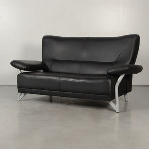 Bank Frontseat Zwart kunstleder 4-poot onderstel | Kunstlederen bekleding | Vaste armleggers | 4-poot onderstel