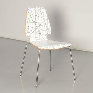 Ikea Vilmar kantinestoel, wit / zwart gestreept, 4-poot onderstel |