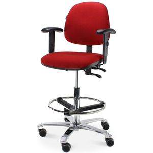 Werkstoel Ergo 2302 Rood | Hoogteverstelling van 60 85 cm  | Gestoffeerde bekleding | In hoogte verstelbare voetenring