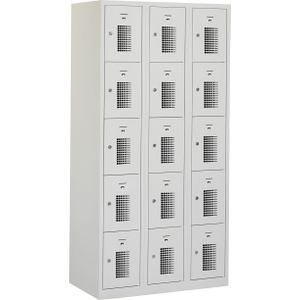 Locker Dots Elite 30 15-deurs Grijs | 15 deuren, 3 kolommen | Cilinderslot | Geperforeerde deur