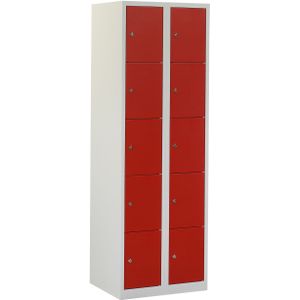 Locker Plain Elite 30 10-deurs Rood | 10 deuren, 2 kolommen | Cilinderslot | Gladde deur