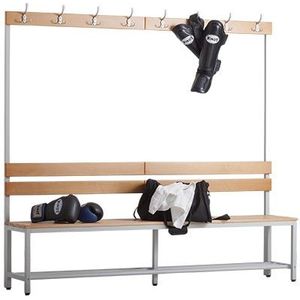 Kleedkamerbank 180 x 200 grijs | Vochtbestendige blank gelakte zitting | Metalen frame | Met schoenenrek