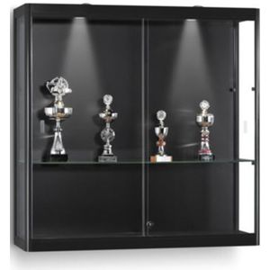 Vitrinekast MPC1000 Wand 100x100cm incl. 2 legborden Zwart | 100 x 100 cm | Incl. 2 legborden | Wandmontage