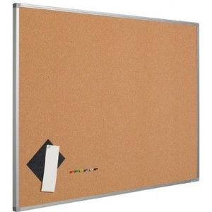 Prikbord van perskurk 90 x 120 cm | Prikbord van perskurk 90 x 120 cm | Beige prikoppervlak | Grijze kunststof hoekstukken