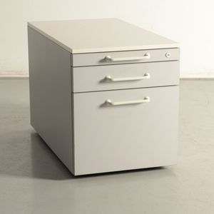 Steelcase verrijdbaar ladeblok, lichtgrijs, 52 x 44 cm, 3 laden, wit topblad |