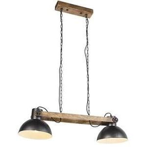 QAZQA Industri�le hanglamp donkergrijs met mango hout 2-lichts -