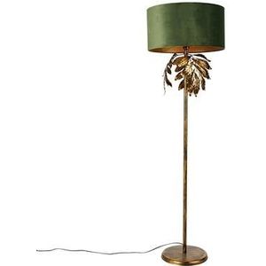 QAZQA Vintage vloerlamp antiek goud met kap groen - Linden