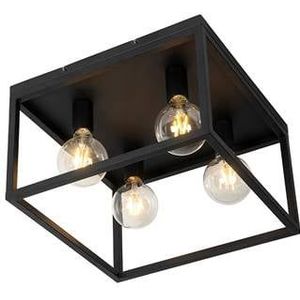 QAZQA Industri�le plafondlamp zwart 40 cm 4-lichts - Cage