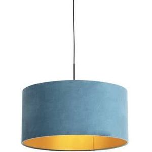 QAZQA Hanglamp met velours kap blauw met goud 50 cm - Combi