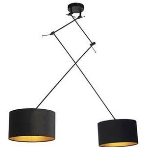 QAZQA Hanglamp zwart met velours kappen zwart met goud 35 cm 2-lichts