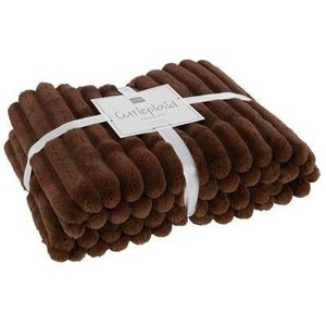 J-Line Plaid corduroy - polyester - chocolade - 180 x 130 cm - woonaccessoires