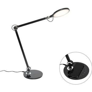 QAZQA Design tafellamp zwart incl. LED met touch en inductielader -