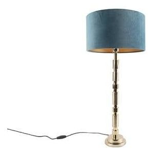 QAZQA Art deco tafellamp goud met velours blauwe kap 35 cm - Torre