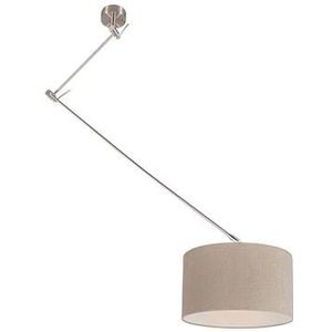 QAZQA Hanglamp staal met kap 35 cm lichtbruin verstelbaar - Blitz