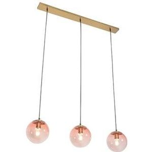QAZQA Art deco hanglamp messing met roze glas 3-lichts - Pallon