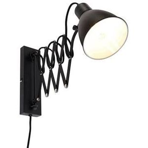 QAZQA Industri�le wandlamp zwart met verstelbare arm - Merle