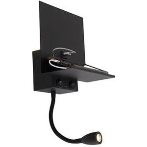 QAZQA Moderne wandlamp zwart met USB en flexarm - Flero