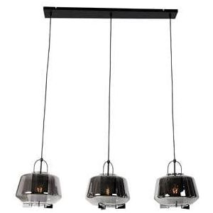 QAZQA Hanglamp zwart met smoke glas 30 cm langwerpig 3-lichts - Kevin