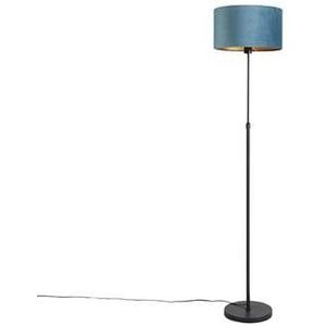 QAZQA Vloerlamp zwart met velours kap blauw met goud 35 cm - Parte