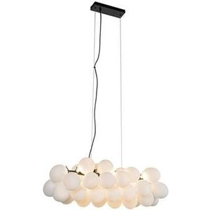 QAZQA Hanglamp zwart met opaal glas 8-lichts langwerpig - Uvas