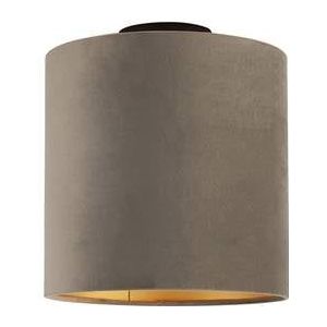 QAZQA Plafondlamp met velours kap taupe met goud 25 cm - Combi zwart