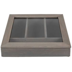 Clayre & Eef Bestekbak 30x30x8 cm Grijs Hout Glas Vierkant