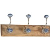 Clayre & Eef Wandkapstok 44x10x17 cm Bruin Blauw Hout Ijzer Rechthoek