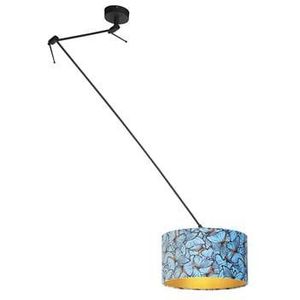 QAZQA Hanglamp zwart met velours kap vlinders met goud 35 cm - Blitz