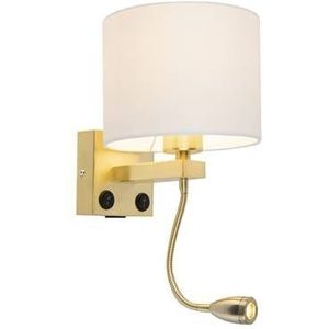 QAZQA Gouden wandlamp USB met witte kap - Brescia Combi
