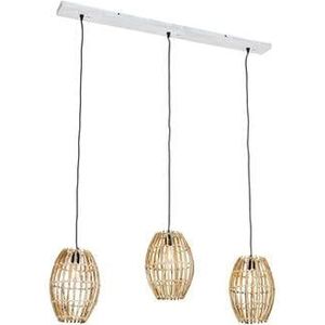 QAZQA Hanglamp bamboe met wit langwerpig 3-lichts - Canna Capsule
