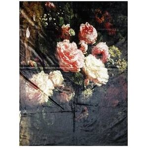 Clayre & Eef Plaid 130x170 cm Zwart Roze Polyester Rechthoek Bloemen Deken