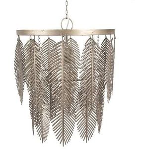 Clayre & Eef Hanglamp � 42x52 cm Goudkleurig Grijs Ijzer Bladeren